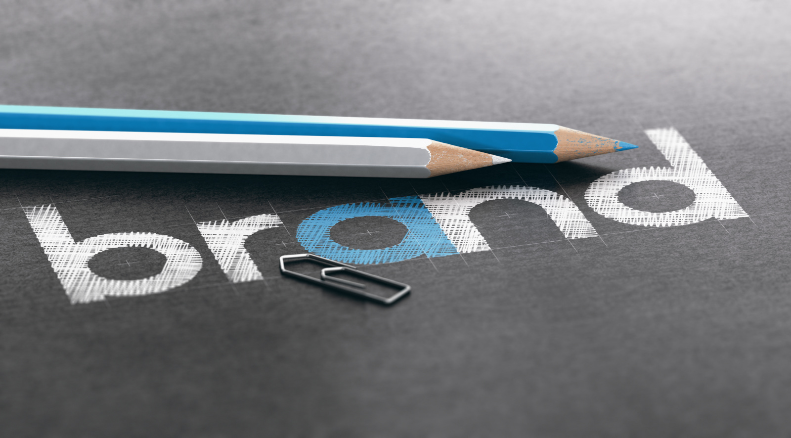 Branding concept image in blue and white pencil