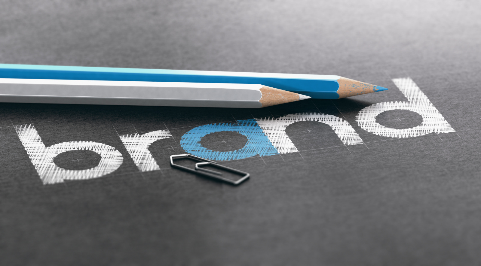 Marketing Strategy Concept, Company Brand Building and Logo Design Concept image showing the word ‘Brand’ pencilled out on black background: The WorkTracker branded timesheet app