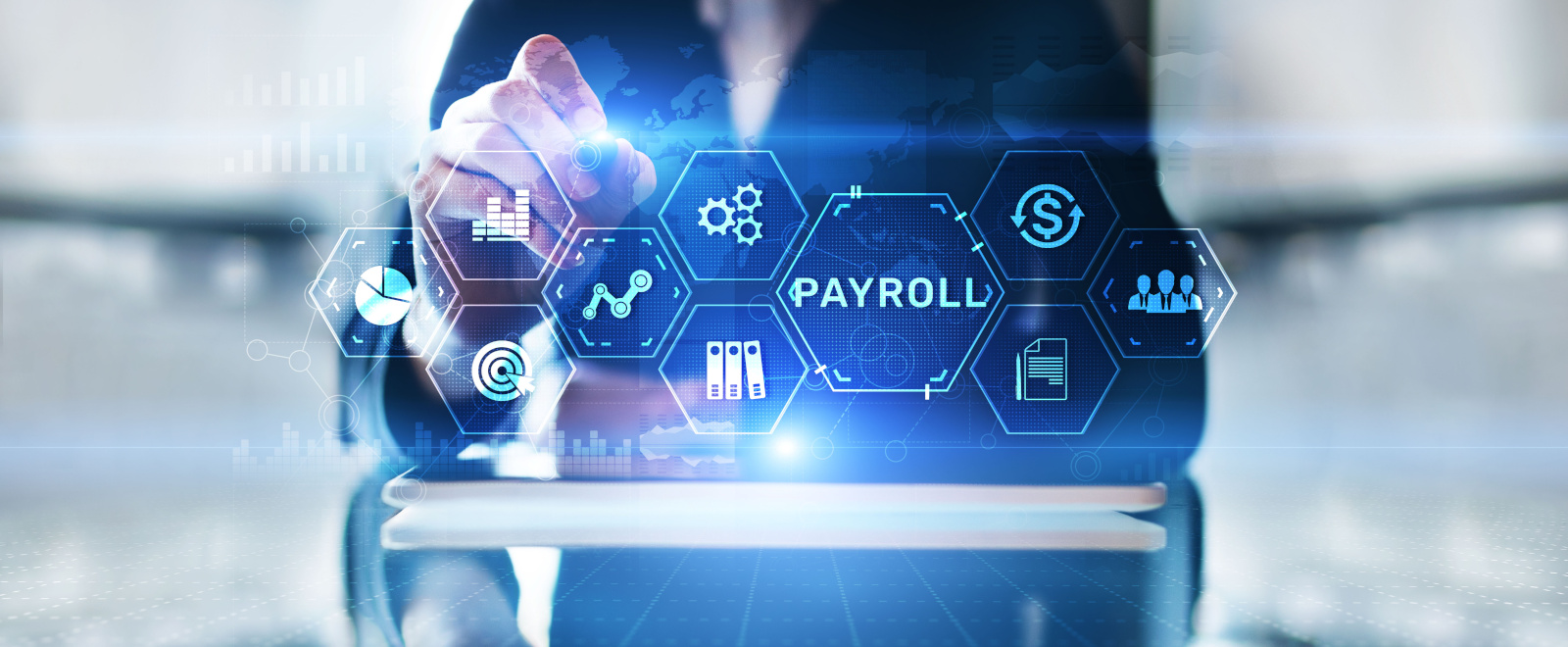 Payroll business finance concept on virtual screen interface. WorkTracker mobile timesheet app and payroll concept